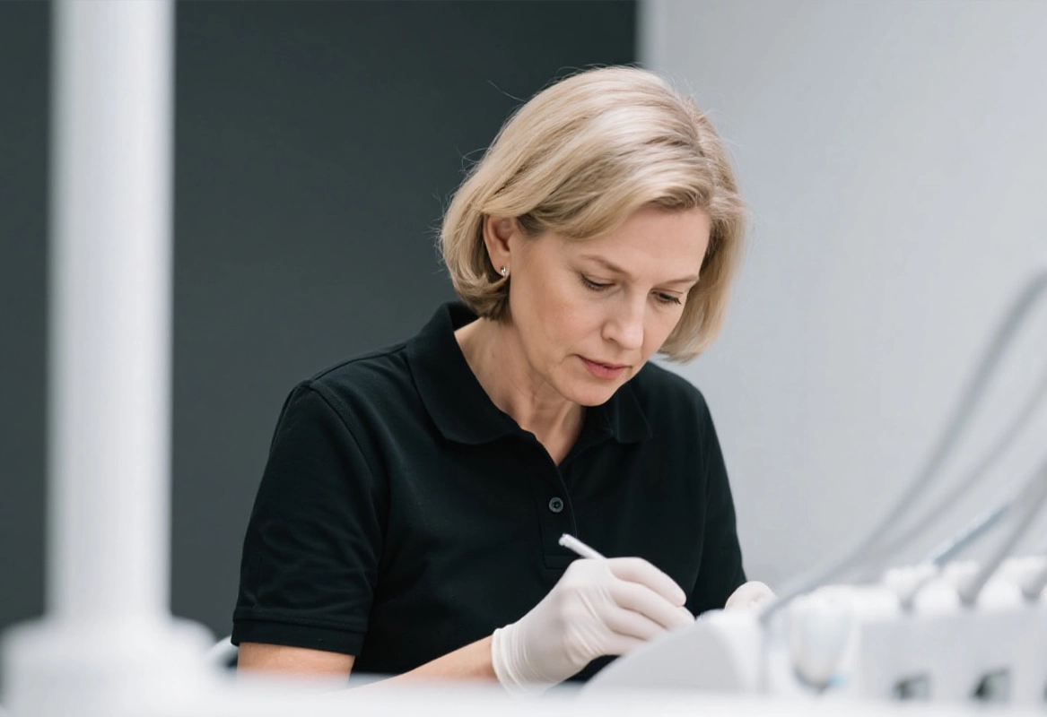 Dental lab owner using UP3D AI CAD software – faster crown design workflow with accurate automation